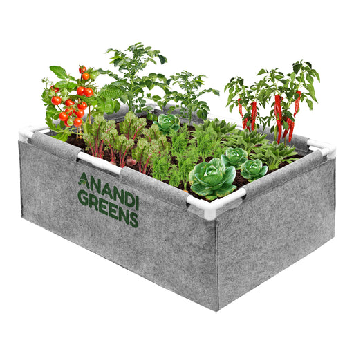 Geo-Fabric-Rectangular-Grow-Bag-3x2x1ft-(400 GSM)-with-PVC-pipe-Support-Grey-Color
