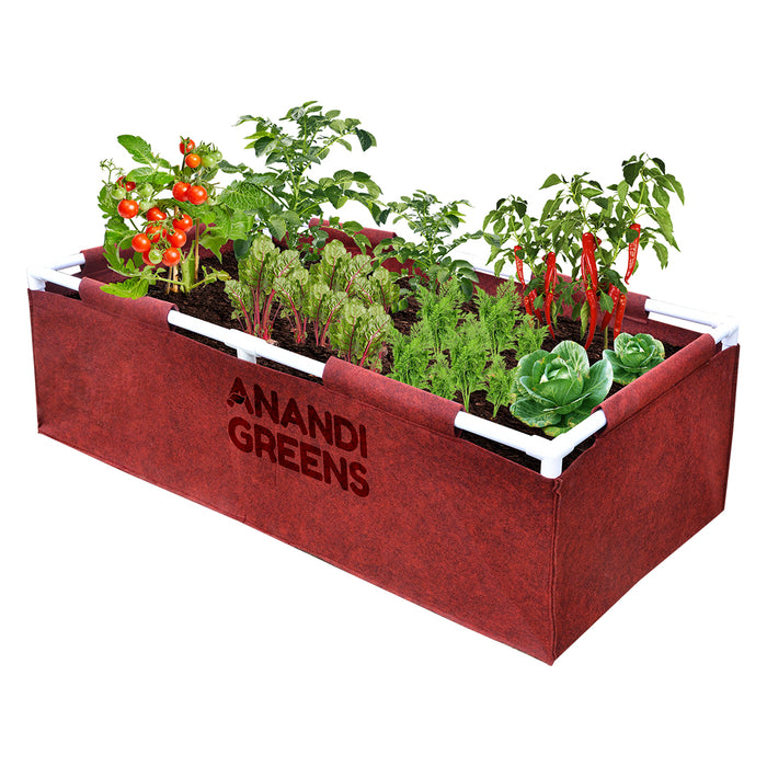 Geo-Fabric-Rectangular-Grow-Bag-4x2x1ft-(400 GSM)-with-PVC-pipe-Support