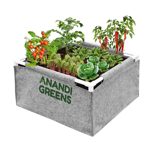Geo-Fabric-Rectangular-Grow -Bag-2x2x1ft-(400 GSM)-with-PVC-pipe-Support-Grey-Color
