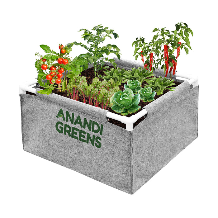 Geo-Fabric-Rectangular-Grow -Bag-2x2x1ft-(400 GSM)-with-PVC-pipe-Support-Grey-Color