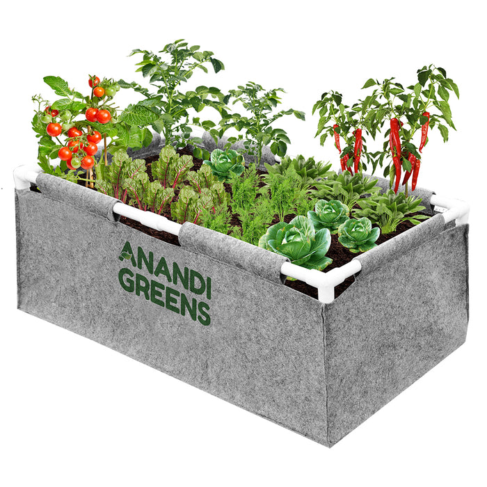 Geo-Fabri-Rectangular-Grow-Bag-3x1.5x1ft-(400 GSM)-with-PVC-pipe-Support-Grey-Color