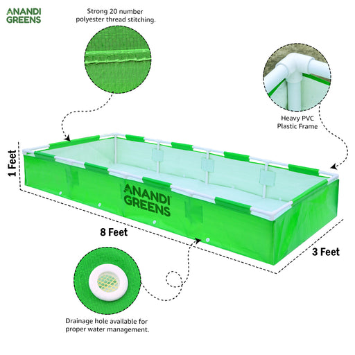 HDPE-Rectangular-Grow-Bag -8x3x1 ft -360-GSM-with-PVC-pipe-Support