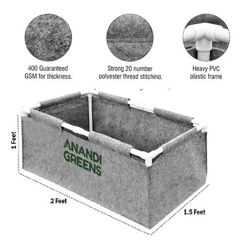 Geo-Fabric-Rectangular-Grow-Bag -2x1.5x1 ft -400-GSM-with-PVC-pipe-Support