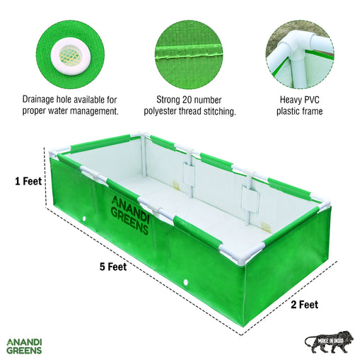 HDPE-Rectangular-Grow-Bag -5x2x1ft-360-GSM-with-Upvc-pipe-Support-Frame