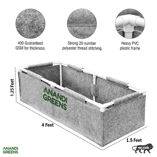 Geo-Fabric-Rectangular-Grow-Bag-4x1.5x1.25-ft-400-GSM-with-PVC-pipe-Support