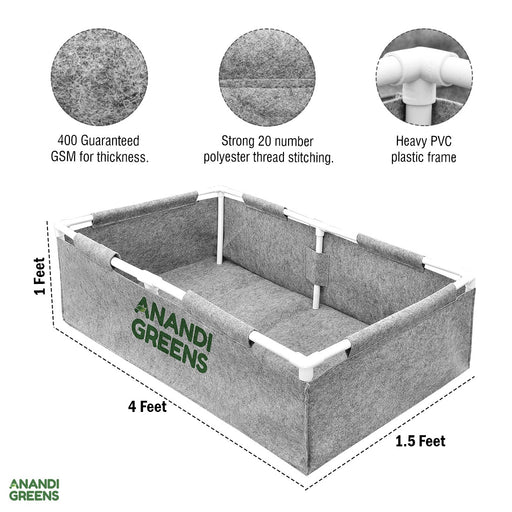 Geo-Fabric-Rectangular-Grow-Bag-4x2x1ft-(400 GSM)-with-PVC-pipe-Support