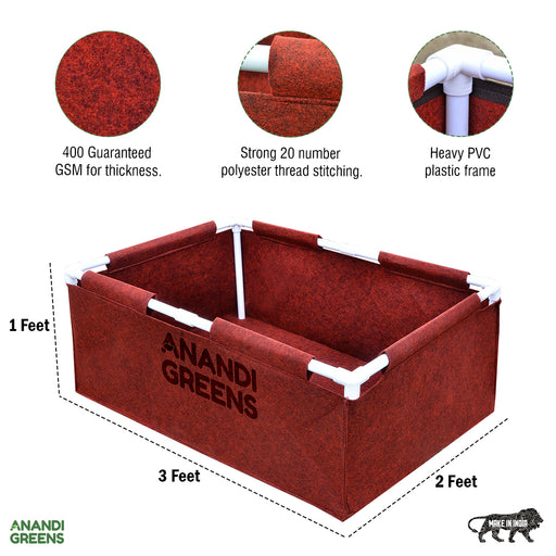 Geo-Fabric-Rectangular-Grow-Bag -3x2x1ft-(400 GSM)-with-PVC-pipe-Support
