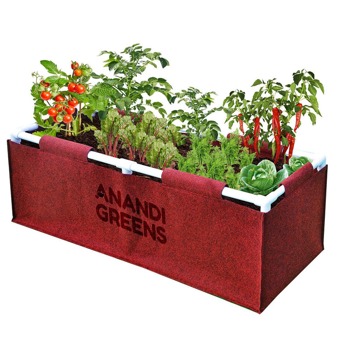 Geo-Fabric-Rectangular-Grow-Bag- 4x1x1ft-(400 GSM)-with-PVC-pipe- Support