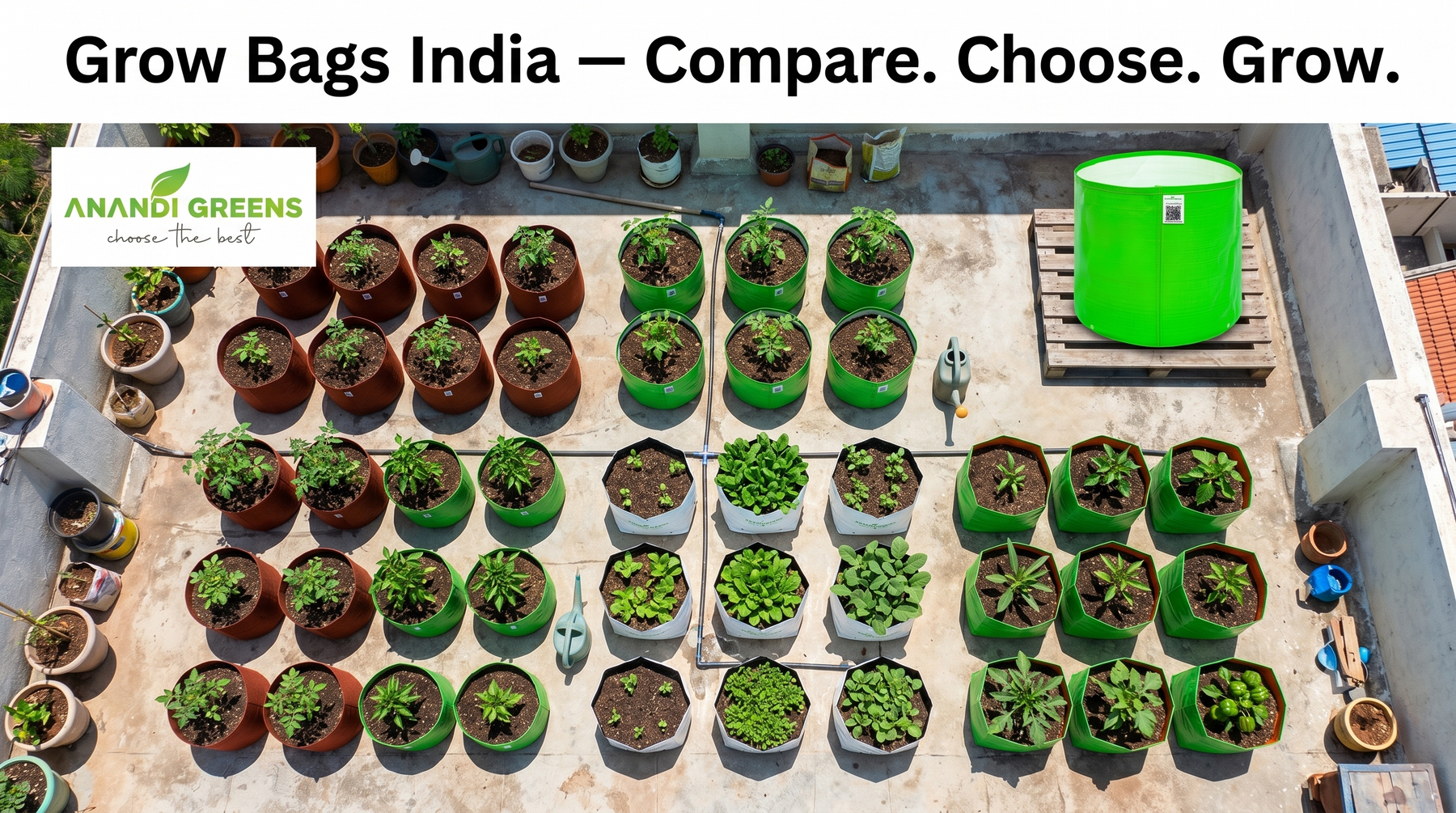 Different types of grow bags in India — geo fabric HDPE LDPE comparison buying guide — Anandi Greens