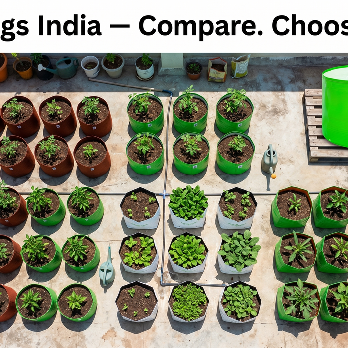 Different types of grow bags in India — geo fabric HDPE LDPE comparison buying guide — Anandi Greens