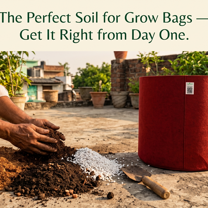 Best potting mix for grow bags in India — cocopeat vermicompost perlite combination for terrace garden — Anandi Greens