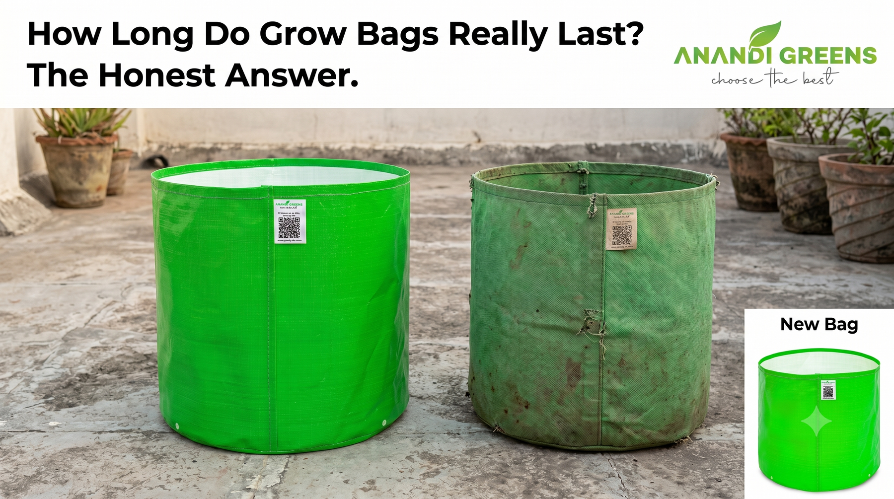 Lifespan comparison of grow bags for plants — geo fabric HDPE LDPE durability guide India — Anandi Greens