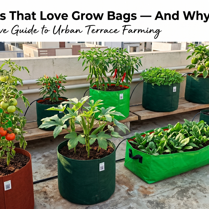 7 best vegetables for grow bags in Indian terrace garden — tomatoes chillies spinach okra — Anandi Greens