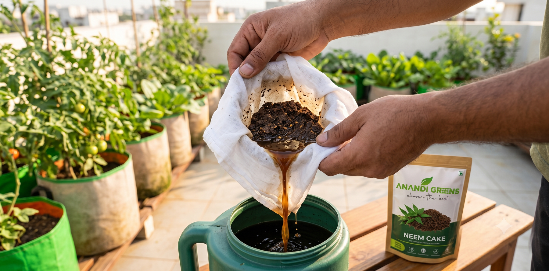  Making neem cake tea at home for terrace garden grow bags — DIY liquid neem fertilizer recipe from Anandi Greens
