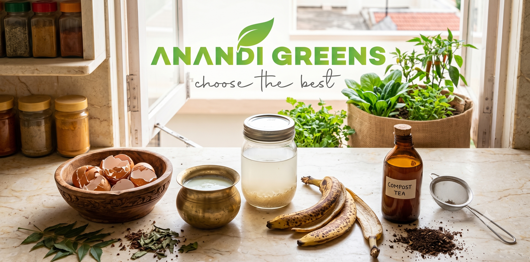  DIY organic fertilizer ingredients from Indian kitchen — banana peel, rice water, buttermilk and compost tea for terrace grow bag garden