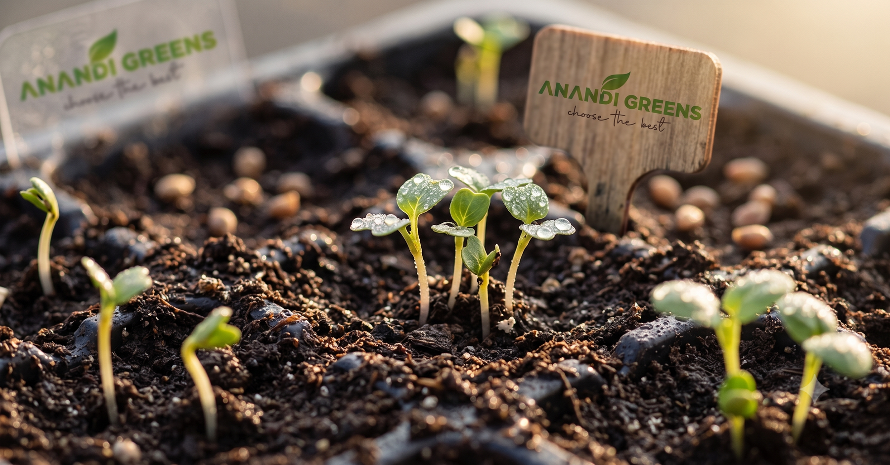 Vegetable seedlings sprouting from soil showing successful germination