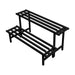 Black 2-tier metal plant stand with sturdy frame for indoor and outdoor use.