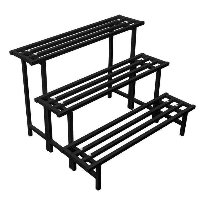 Heavy-duty black 3-step metal plant stand for garden and balcony