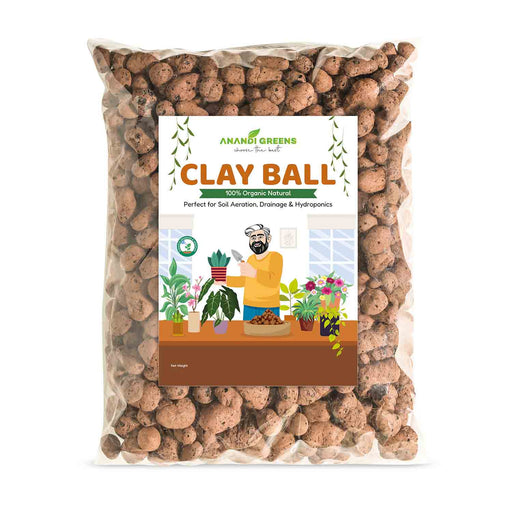 Bag of clay balls with Anand Greens label on a white background