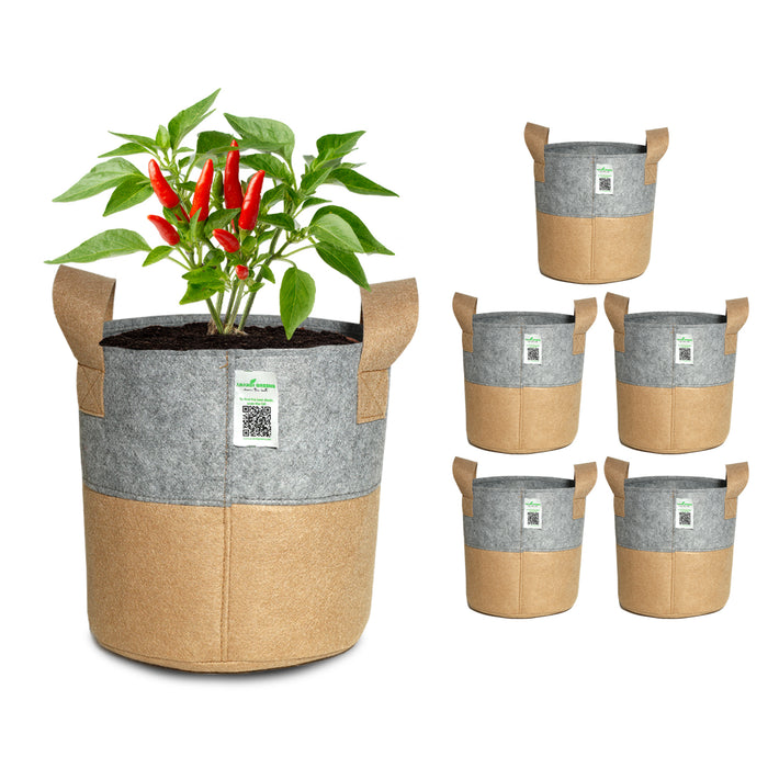 Geo Fabric Circular Plant Grow Bag (Camel & Grey)