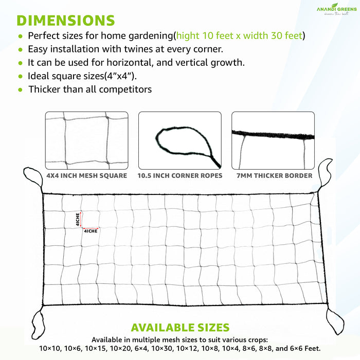 10x30 ft Crop Support net, climbing Vegetable support net can also be used as  bird protection net, anti bird net