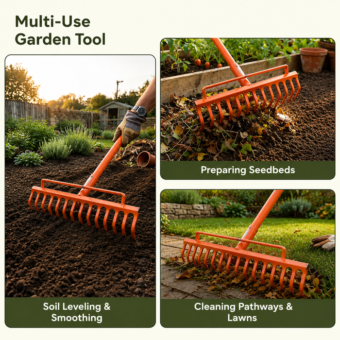 12 Teeth Garden Rake for Weeding Soil Leveling & Cleaning