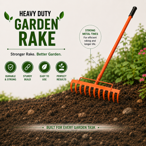 12 Teeth Garden Rake for Weeding Soil Leveling & Cleaning
