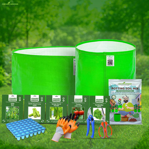 15-in-1 Kitchen Gardening Starter Kit with Grow Bags Vegetable Seeds & tools