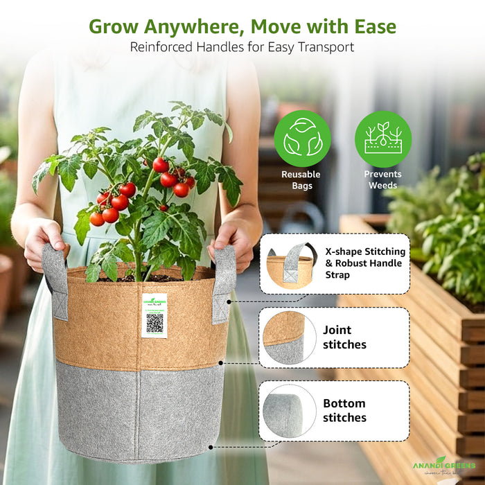 Geo Fabric Circular Plant Grow Bag (Camel & Grey)