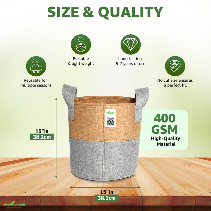 Geo Fabric Circular Plant Grow Bag (Camel & Grey)