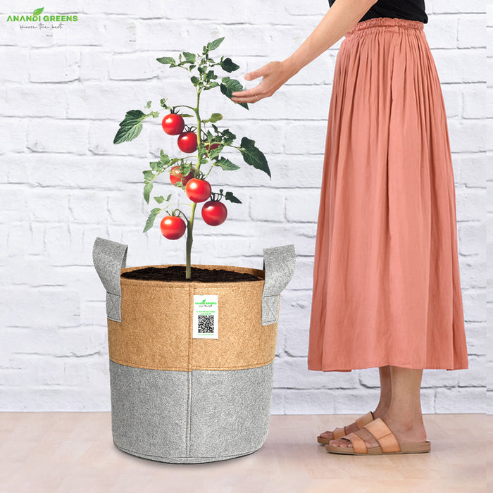 Geo Fabric Circular Plant Grow Bag (Camel & Grey)