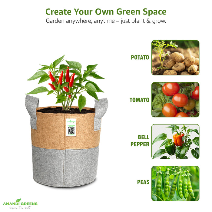 Geo Fabric Circular Plant Grow Bag (Camel & Grey)