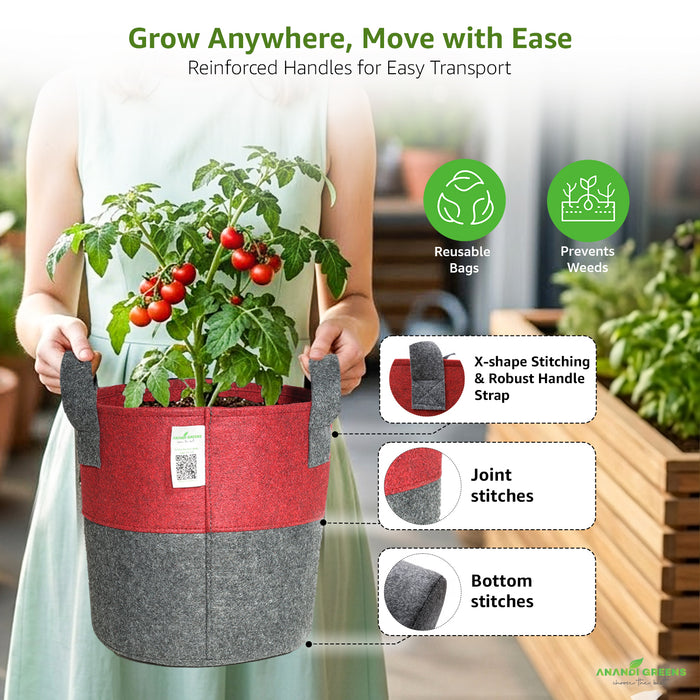 Geo Fabric Circular Plant Grow Bag (Maroon & Grey)