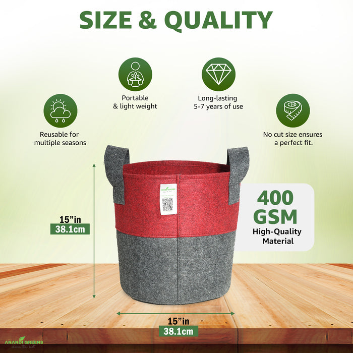 Geo Fabric Circular Plant Grow Bag (Maroon & Grey)
