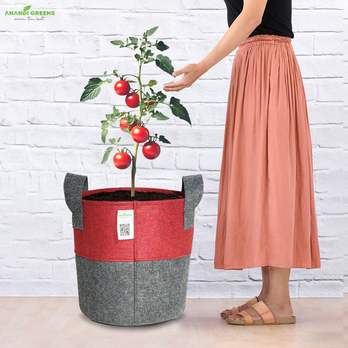 Geo Fabric Circular Plant Grow Bag (Maroon & Grey)
