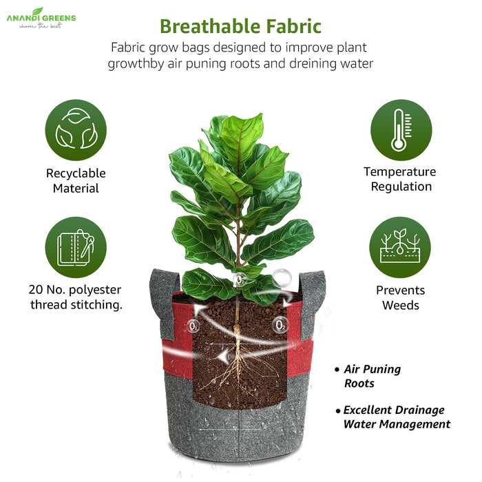 Geo Fabric Circular Plant Grow Bag (Maroon & Grey)