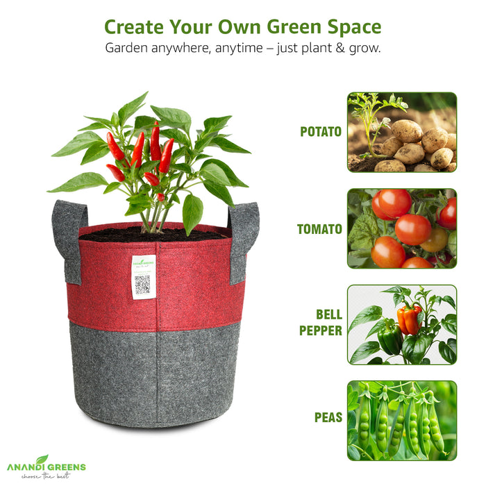 Geo Fabric Circular Plant Grow Bag (Maroon & Grey)