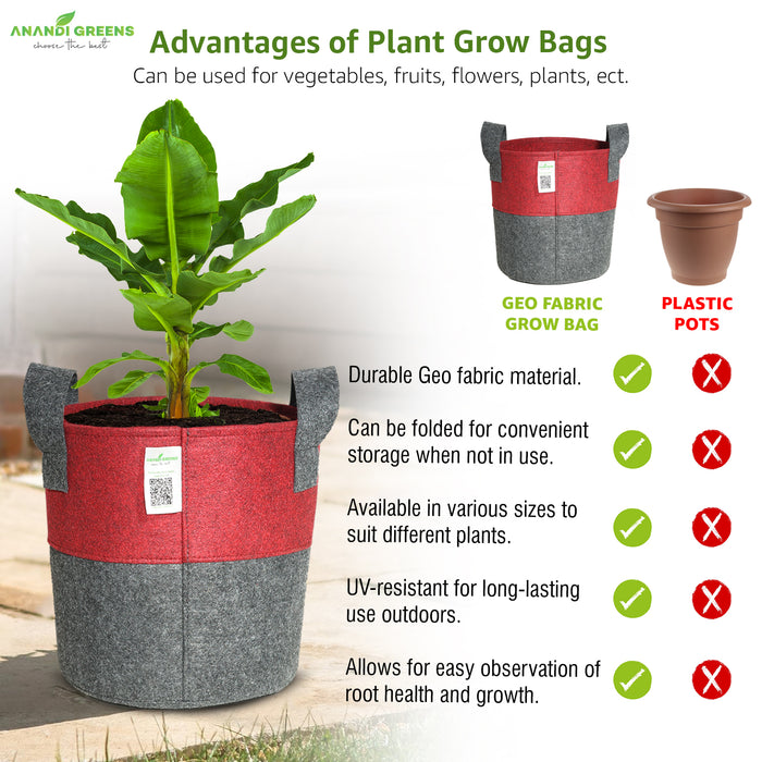 Geo Fabric Circular Plant Grow Bag (Maroon & Grey)