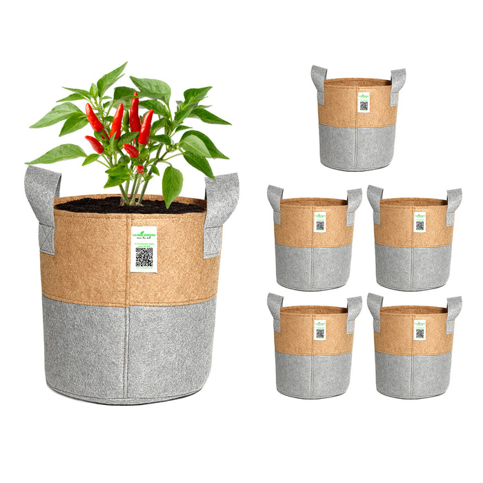 Geo Fabric Circular Plant Grow Bag (Camel & Grey)