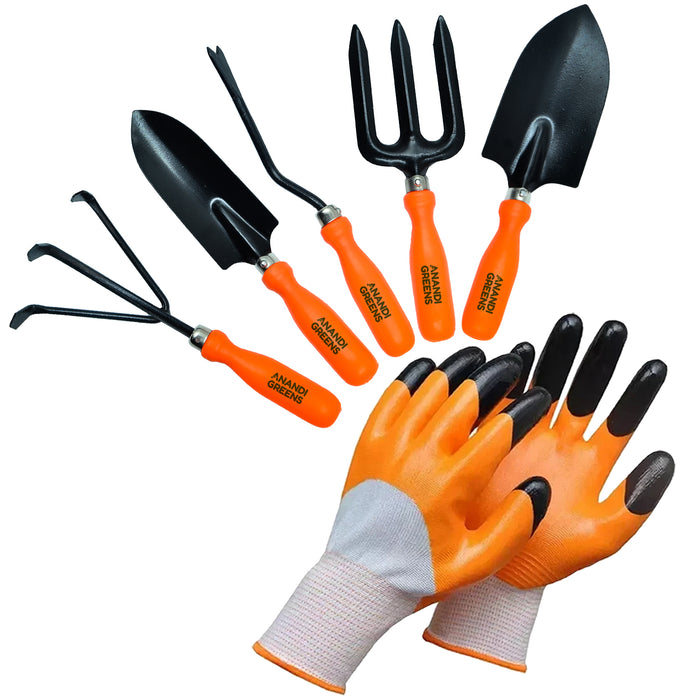 6-Piece Gardening Plastic Handle Tools Kit with Protective Gloves