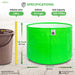 Anandi Greens HDPE Grow Bags with specifications on volume, gallons, and soil capacity, 
