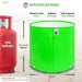 Green pot with LPG cylinder for size comparison on a neutral background