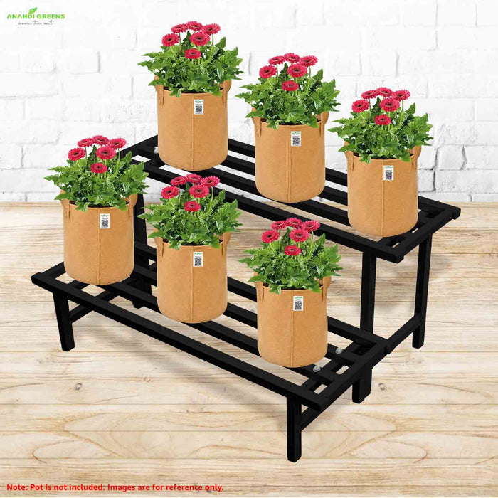 2 pot plant stand Rectangular Black 2-Step Plant Stand