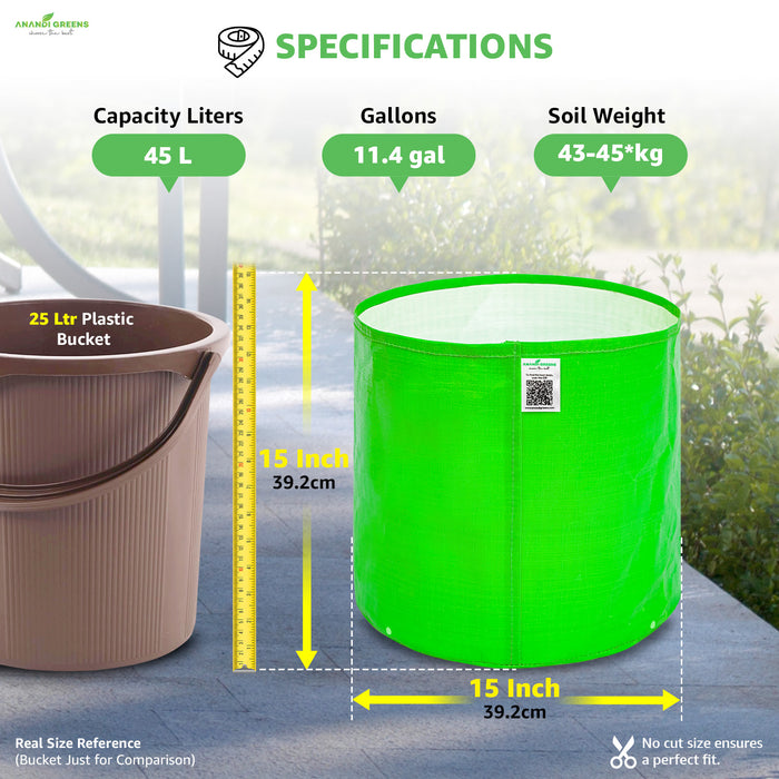 HDPE Circular Grow Bag 15x15 Inch | 260 GSM