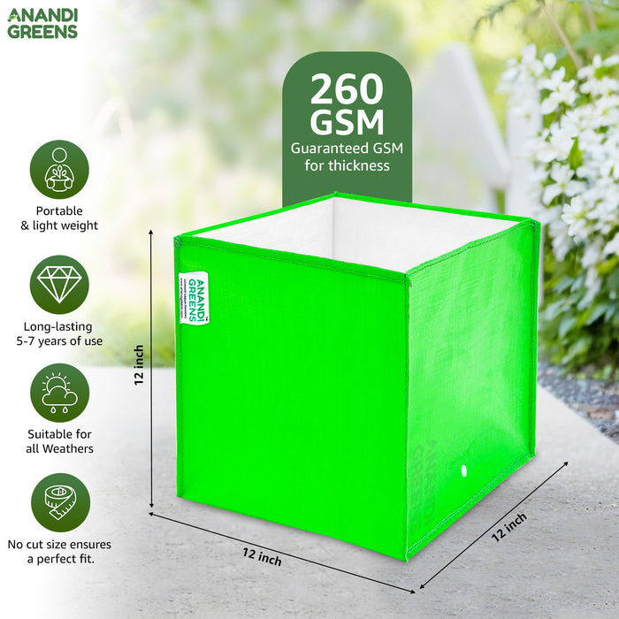 HDPE Plant Grow Bag 260 GSM Square Shaped  12X12X12 Inch Pack of 4