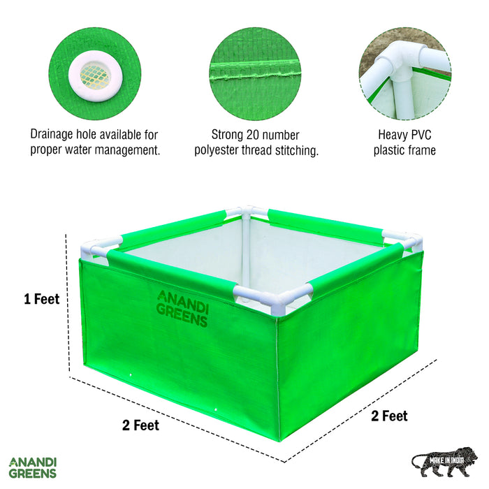 HDPE Rectangular Grow Bag 2x2x1ft (360 GSM) with PVC pipe Support