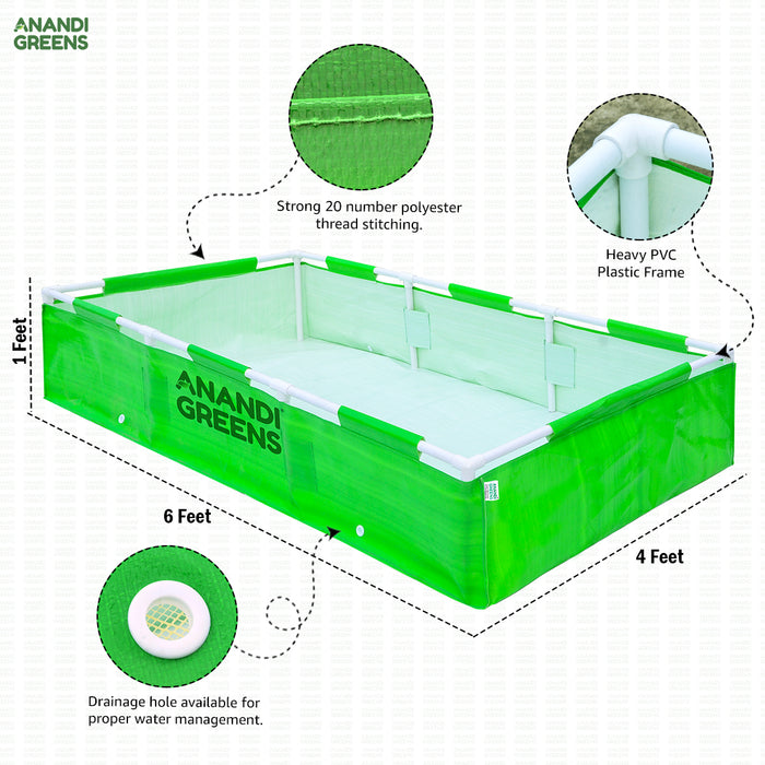 HDPE Rectangular Grow Bag | 6x4x1 ft | 360 GSM with Upvc pipe Support Frame