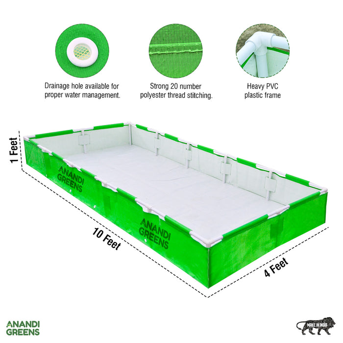 HDPE Rectangular Grow Bag | 10x4x1 Ft | 360 GSM with UPVC Frame