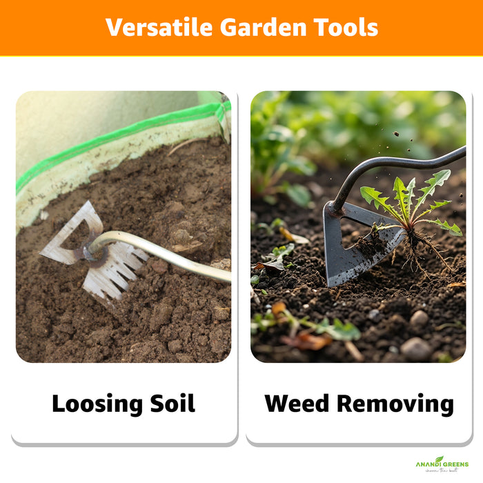 3-Piece Hand Hoe Cultivator Tool Set