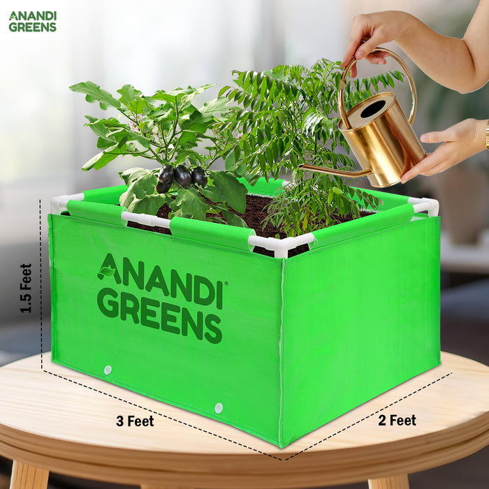 HDPE Rectangular Grow Bag | 2x1.5x1ft | 360 GSM with PVC pipe Support